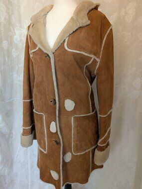 Vintage UGG Suede Sherpa Hooded Knee-length Coat